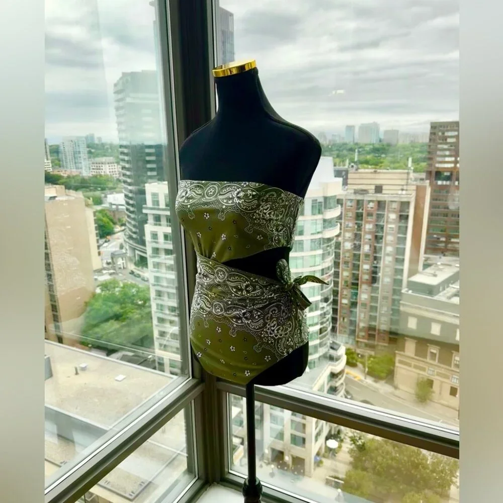 🆕 ZIMMERMANN 🧿 NWOT Paisley Scarf Sculpt Bandeau Swimsuit - Sz 3 - US 8, Green - Picture 3 of 15